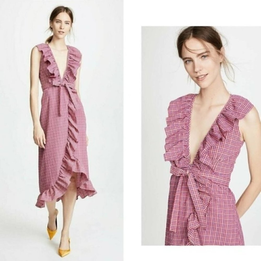 MISA Los Angeles Stella Gingham Print Dress Small